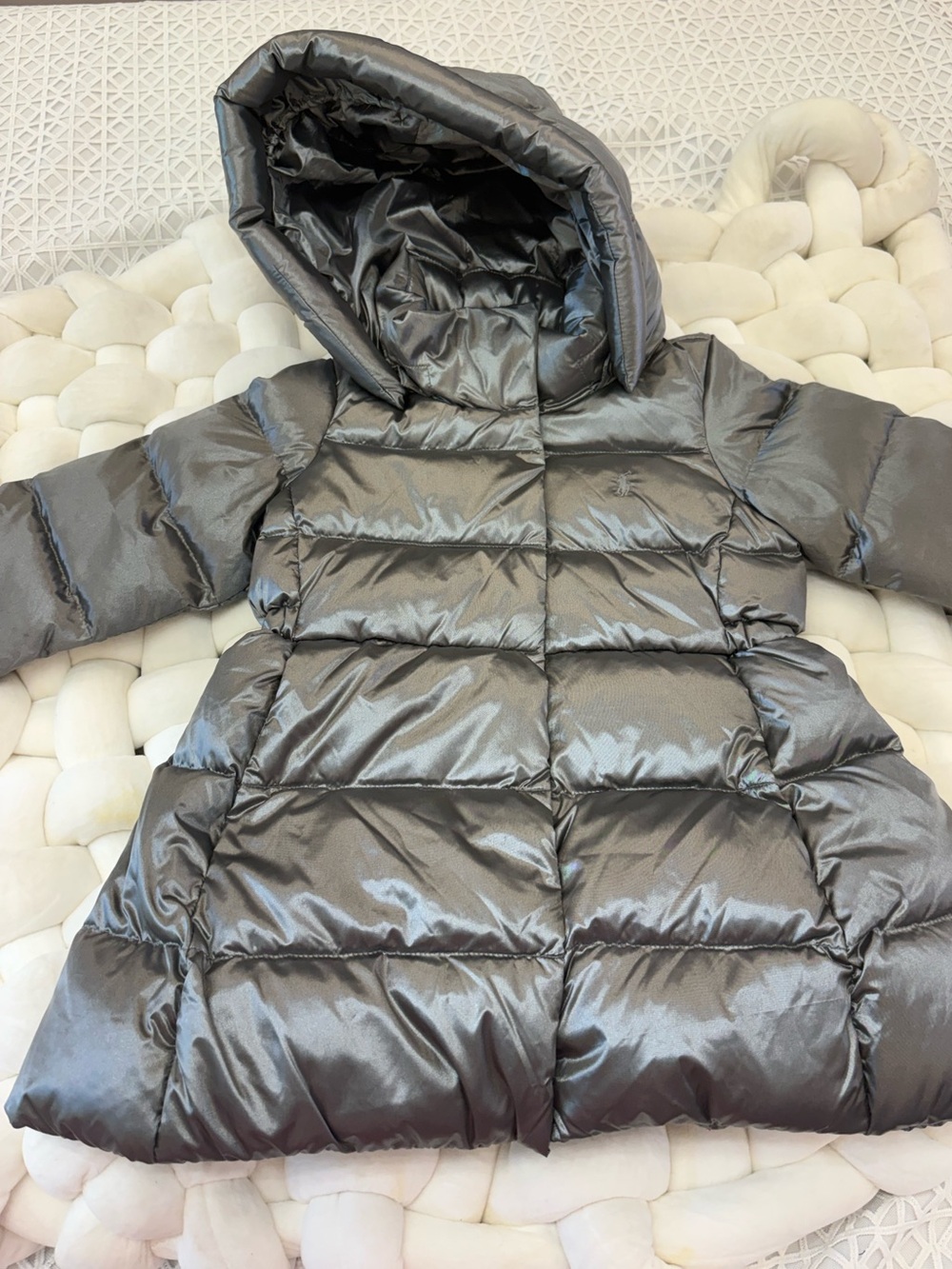 Polo by Ralph Lauren Silver Gray Puffer Coat with Removable Hood